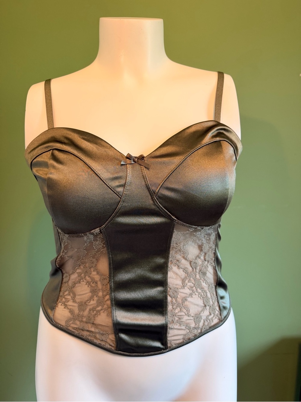 H&M Black Satin Lace Bustier Top Large